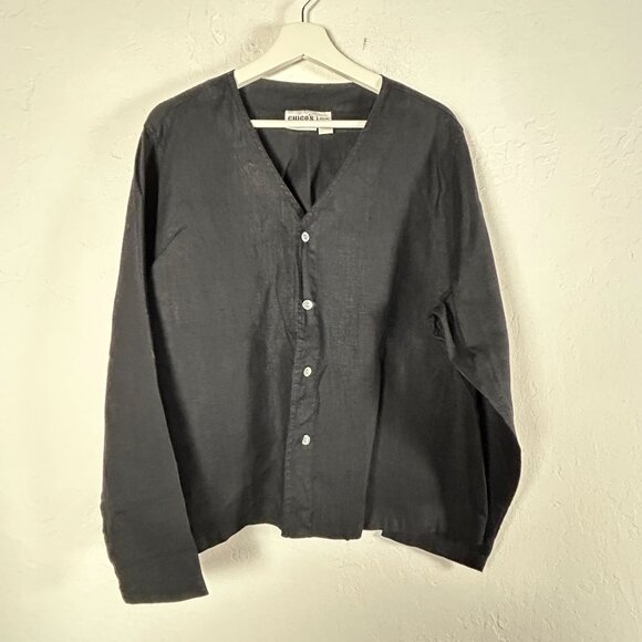 Chico's Womens Linen Collarless Long Sleeve Button Down Top Size 3 Lightweight - Picture 1 of 7